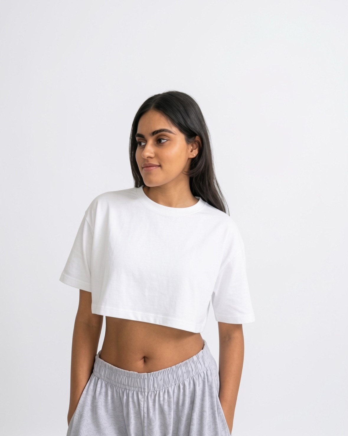 Drop-Shoulder Sleeves Crop Boxy Fit T-shirt White