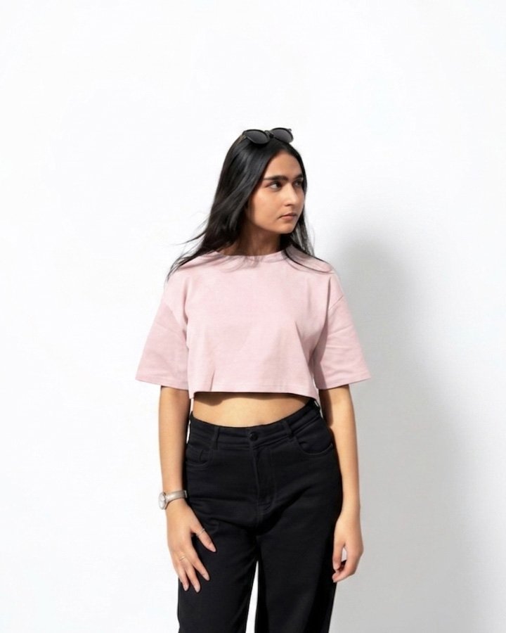 Drop-Shoulder Sleeves Crop Boxy Fit T-shirt Peach