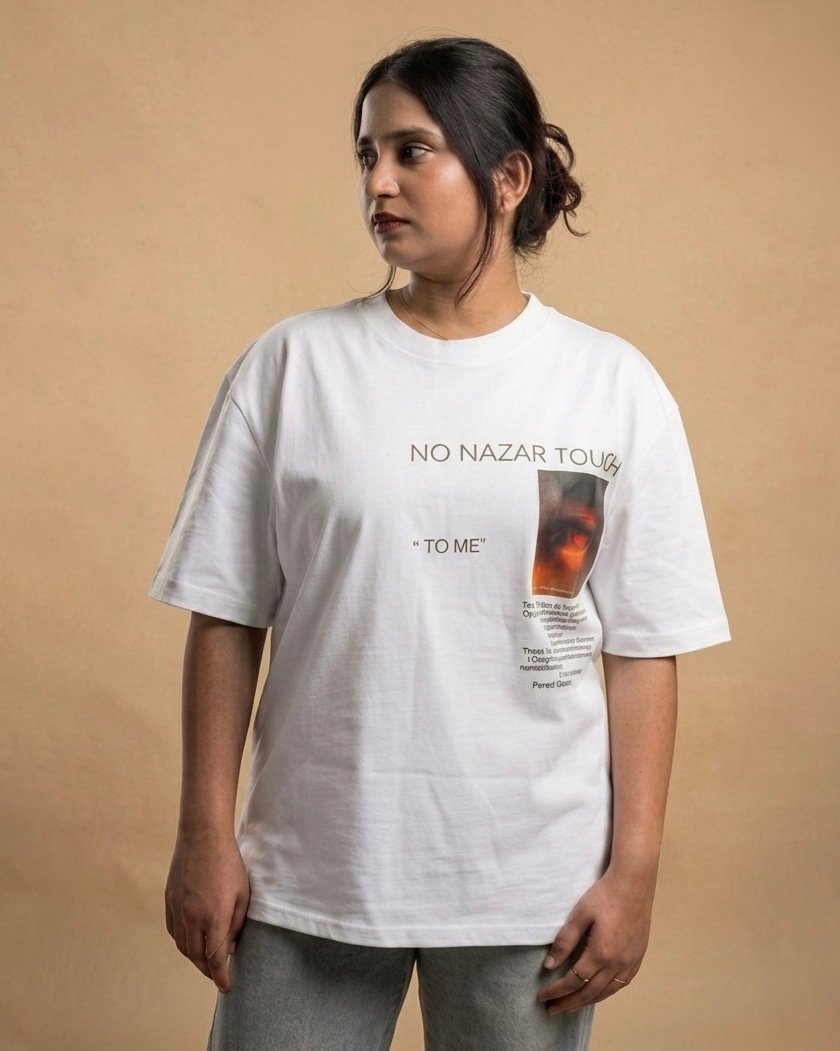 Women Oversized Evil Eye Shield Girl White Tshirts